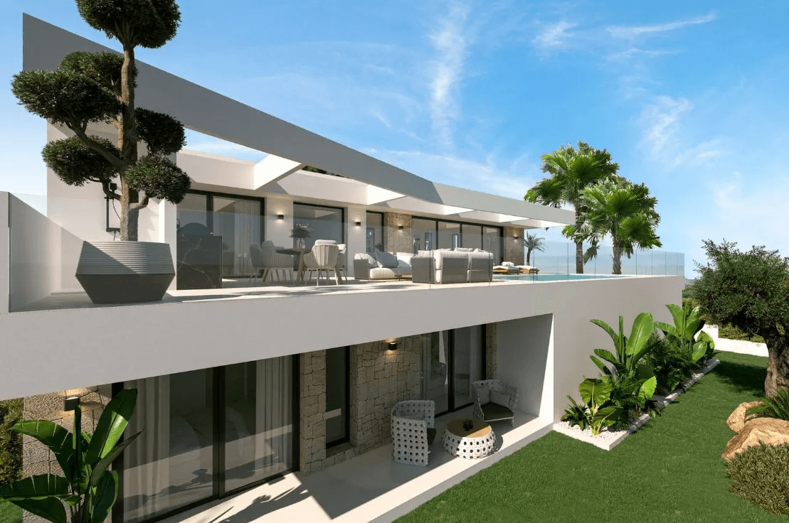 Moderne villa med imponerende havudsigt, udsigt til Peñón de Ifach og bjergene.