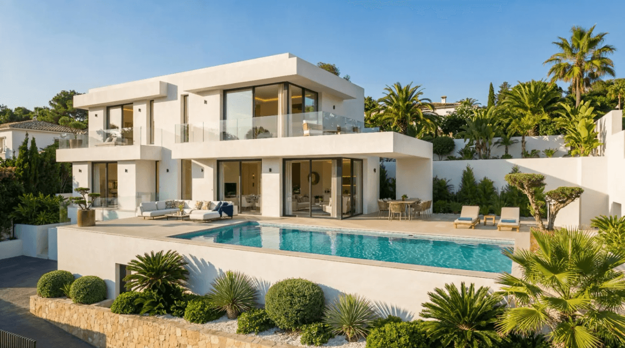 Moderne villa med panoramisk udsigt over havet og Ifach-klippen.