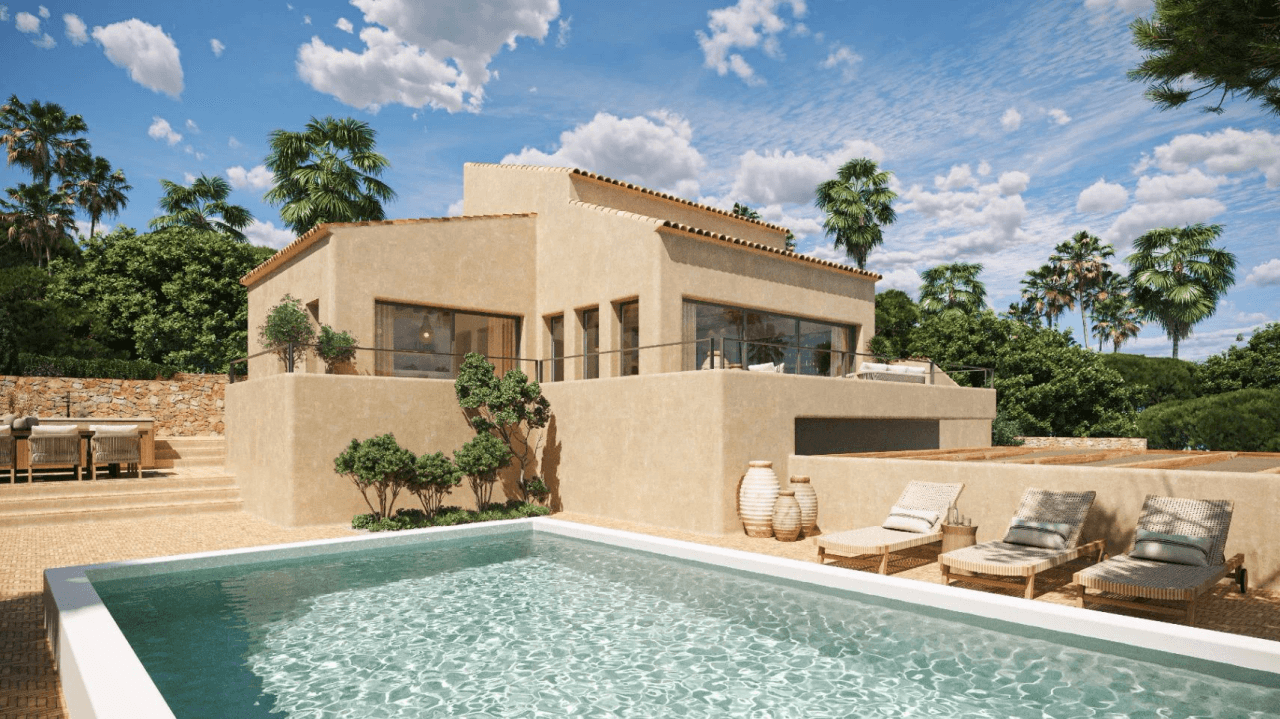Mediterranean villa in Ibizan style with views of Montgó.