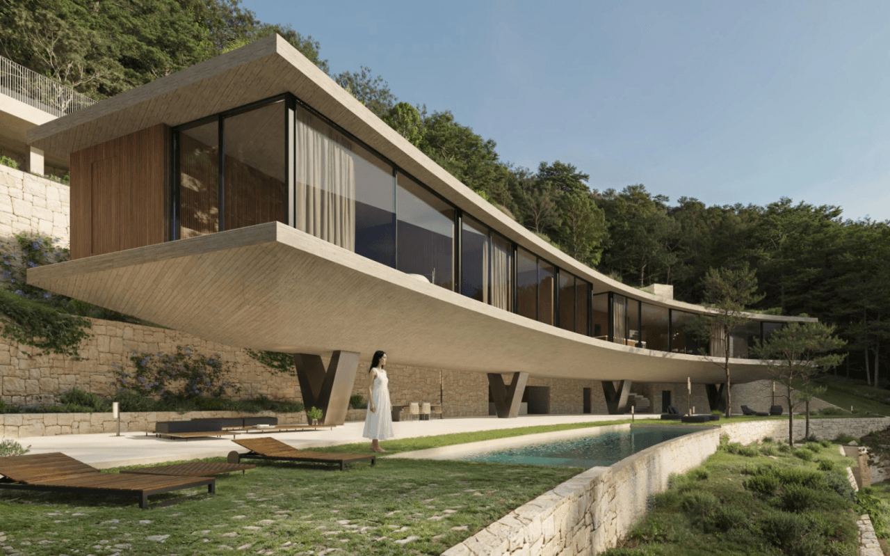 Villa de luxe avec un design unique en construction avec vue sur la mer.