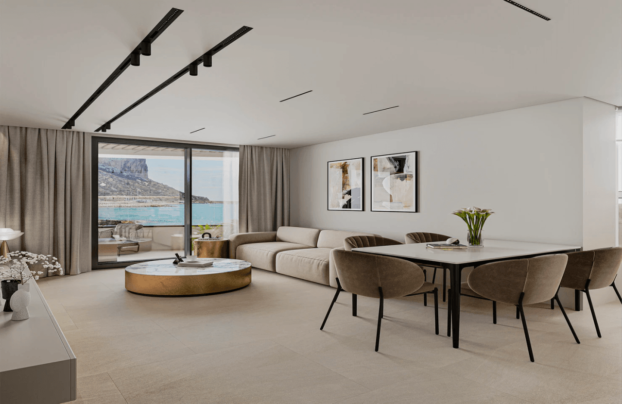 Nybygg i Calpe. Luksusleiligheter i andre rekke fra havet.