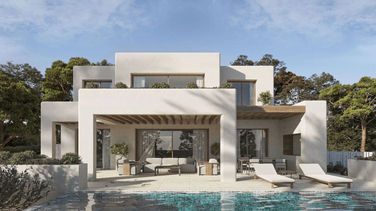 Villa met uitzicht op zee en Ibiza charme in La Fustera, Benissa